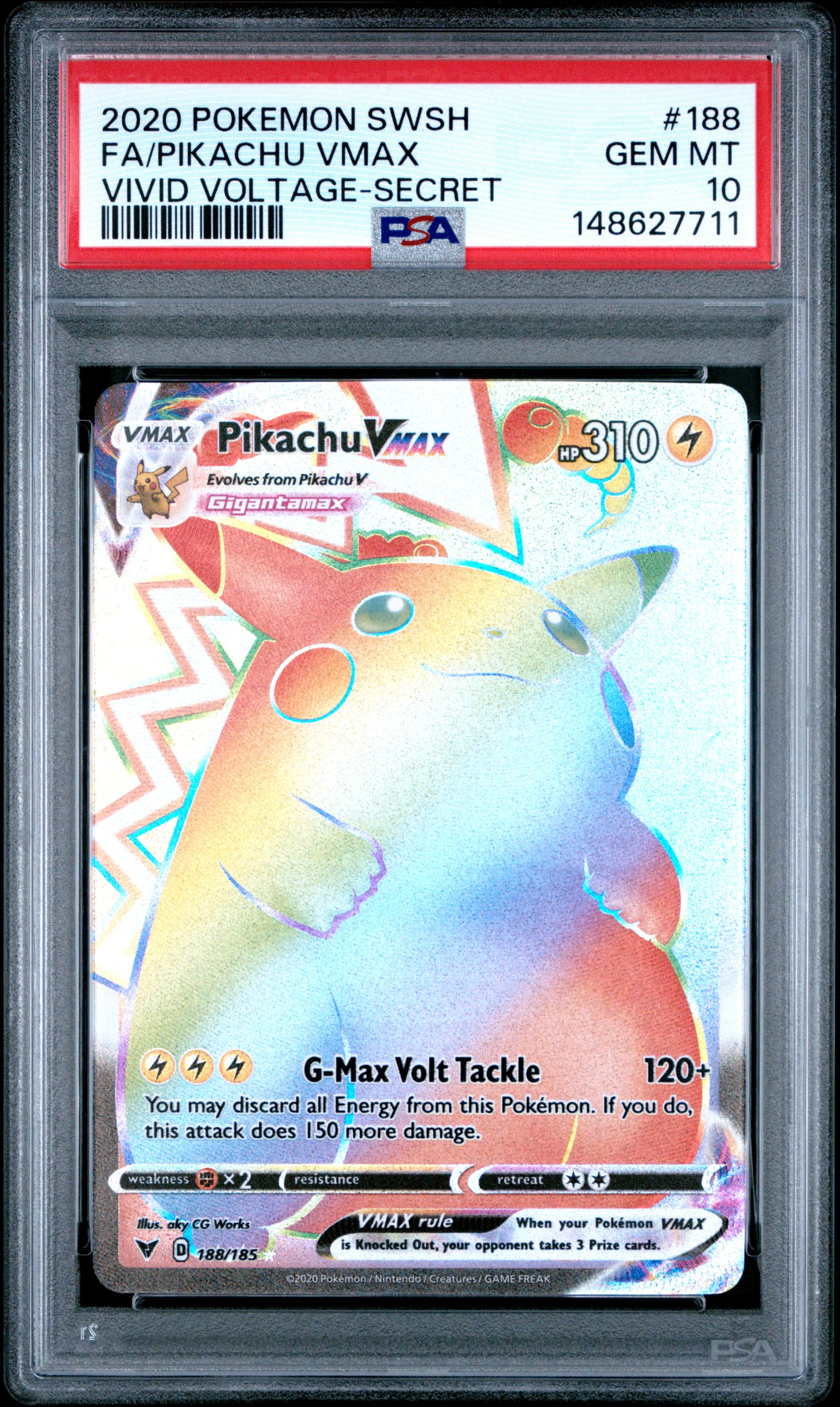 2020 POKEMON SWORD & SHIELD VIVID VOLTAGE FA/PIKACHU VMAX #188 VIVID VOLTAGE-SECRET